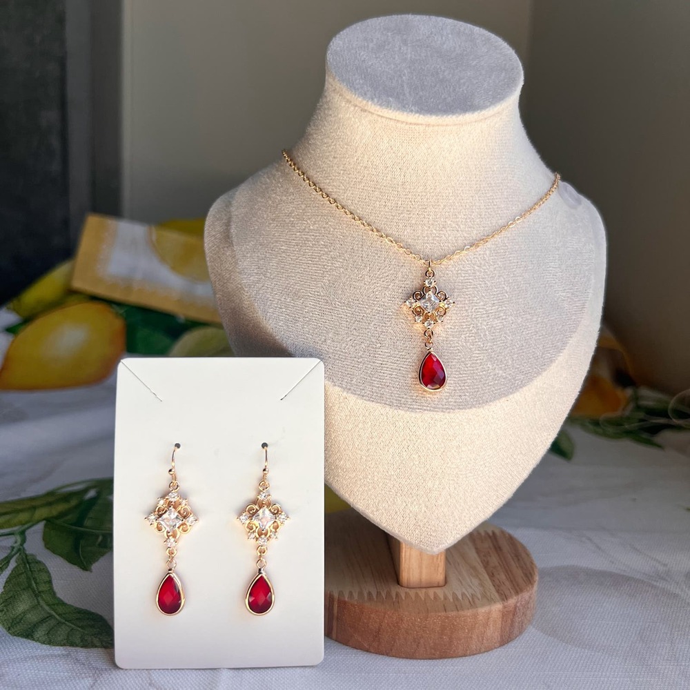 Boho Bridal Jewelry Set, Ruby Teardrop, Bridgerton Jewelry, Victorian, Vintage